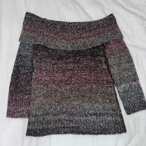 AGB Off the Shoulder Marbled Multicolor Quarter Sleeve Fuzzy Sweater